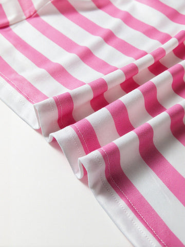 Casual Striped V Neck Pocket T-Shirt