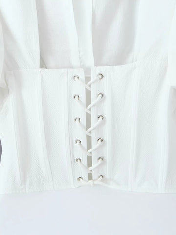 Corset Puff Sleeve Button Down Shirt