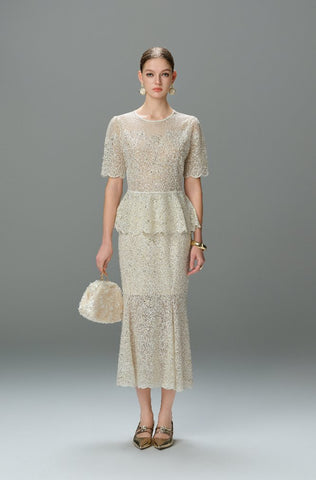 Elegant Lace Mermaid Midi Skirt