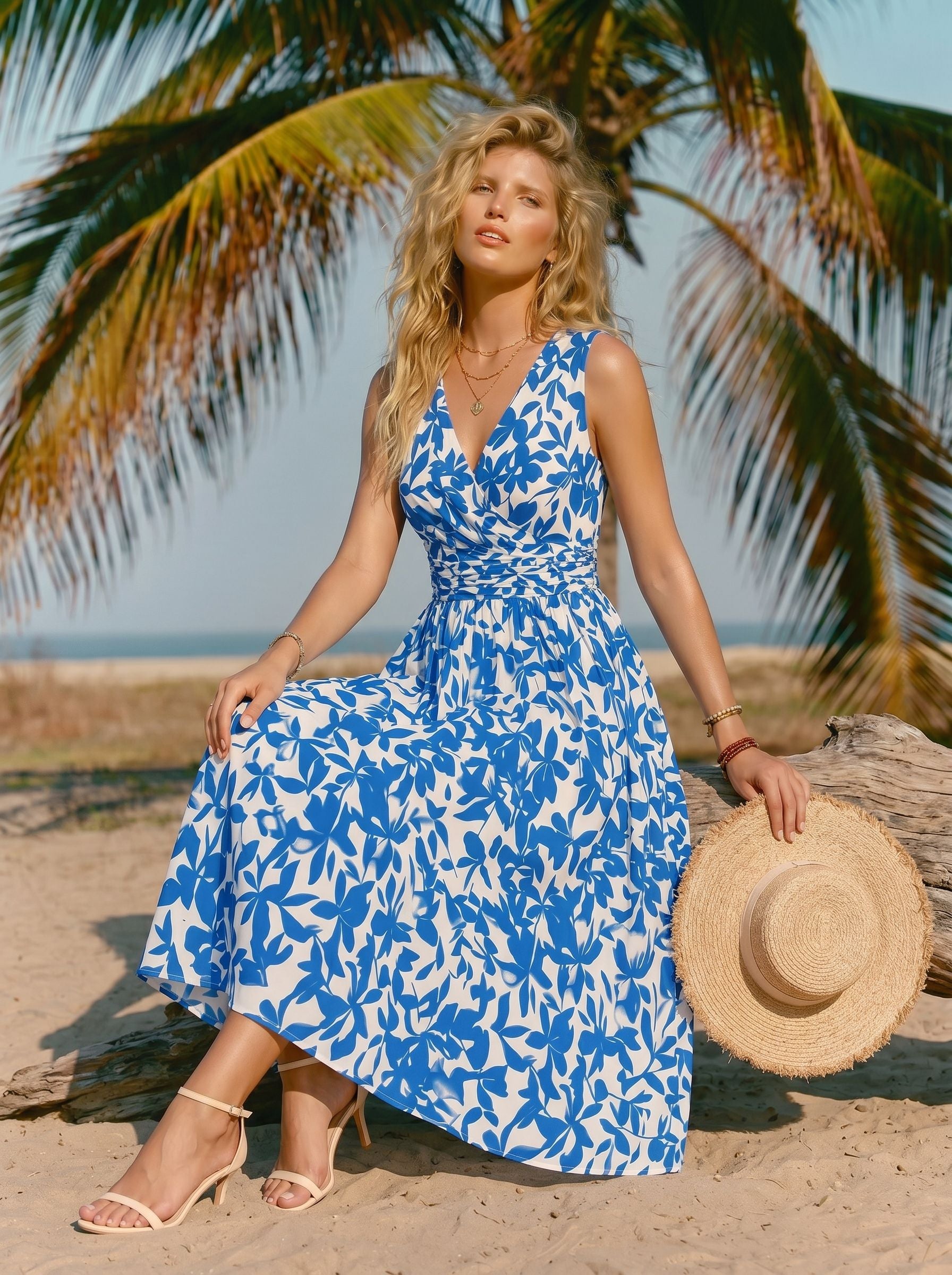 CORINNE
Floral Print V Neck A Line Midi Dress