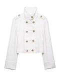 Double Breasted Cropped Military Trench Coat