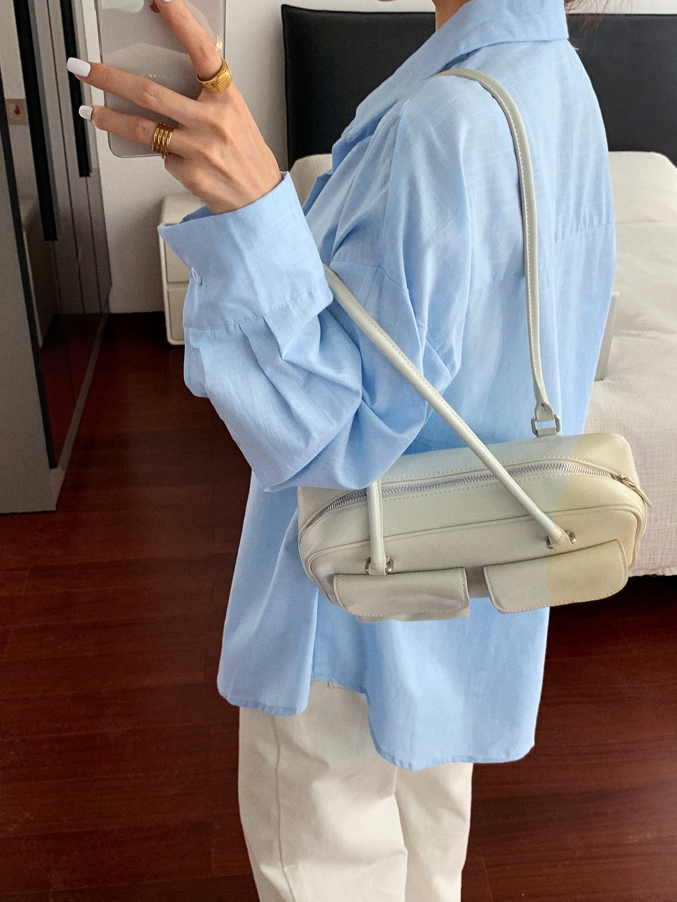 Relaxed Fit Classic Collar Casual Shirt-Light Blue