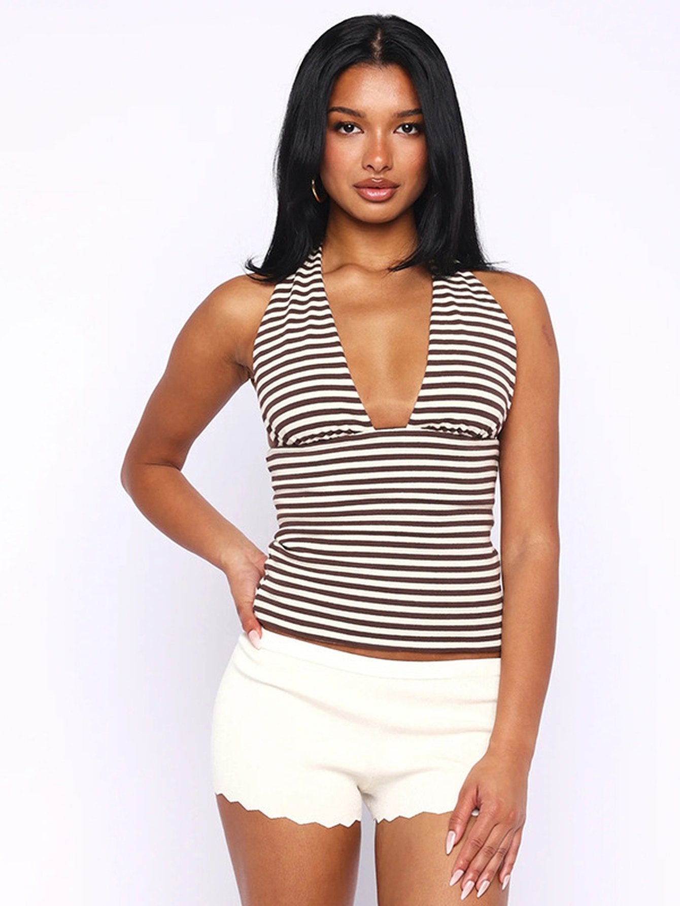 Deep V Striped Cropped Tank