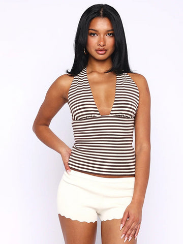 Deep V Striped Cropped Tank