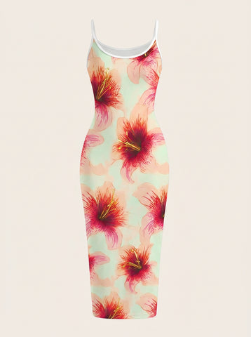 MAIA Floral Print Strapless Sheath Midi Dress