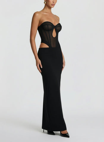 Sheer Panel Cutout Slim-Fit Sexy Maxi Evening Dress