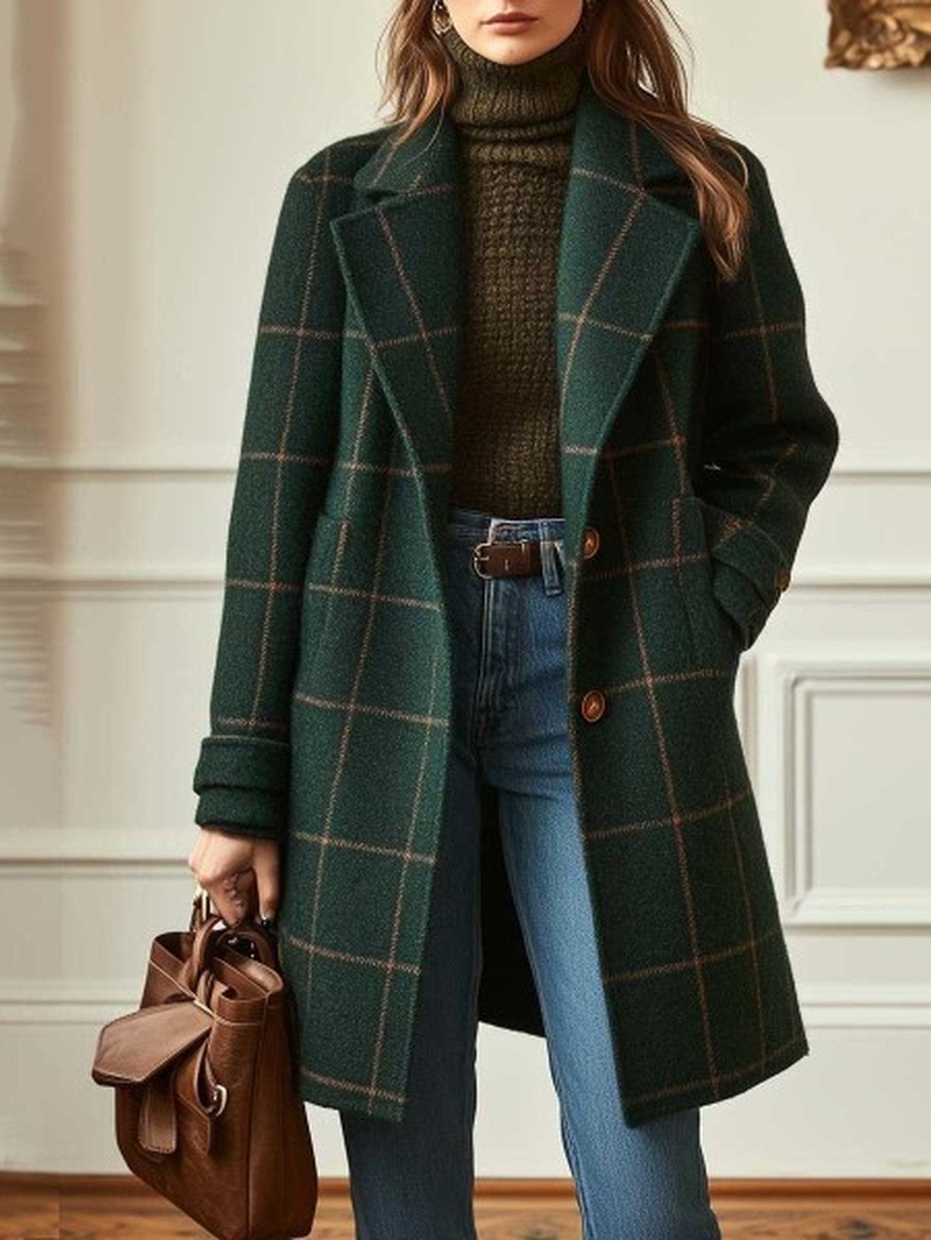 Classic Plaid Single Breasted Wool Coat