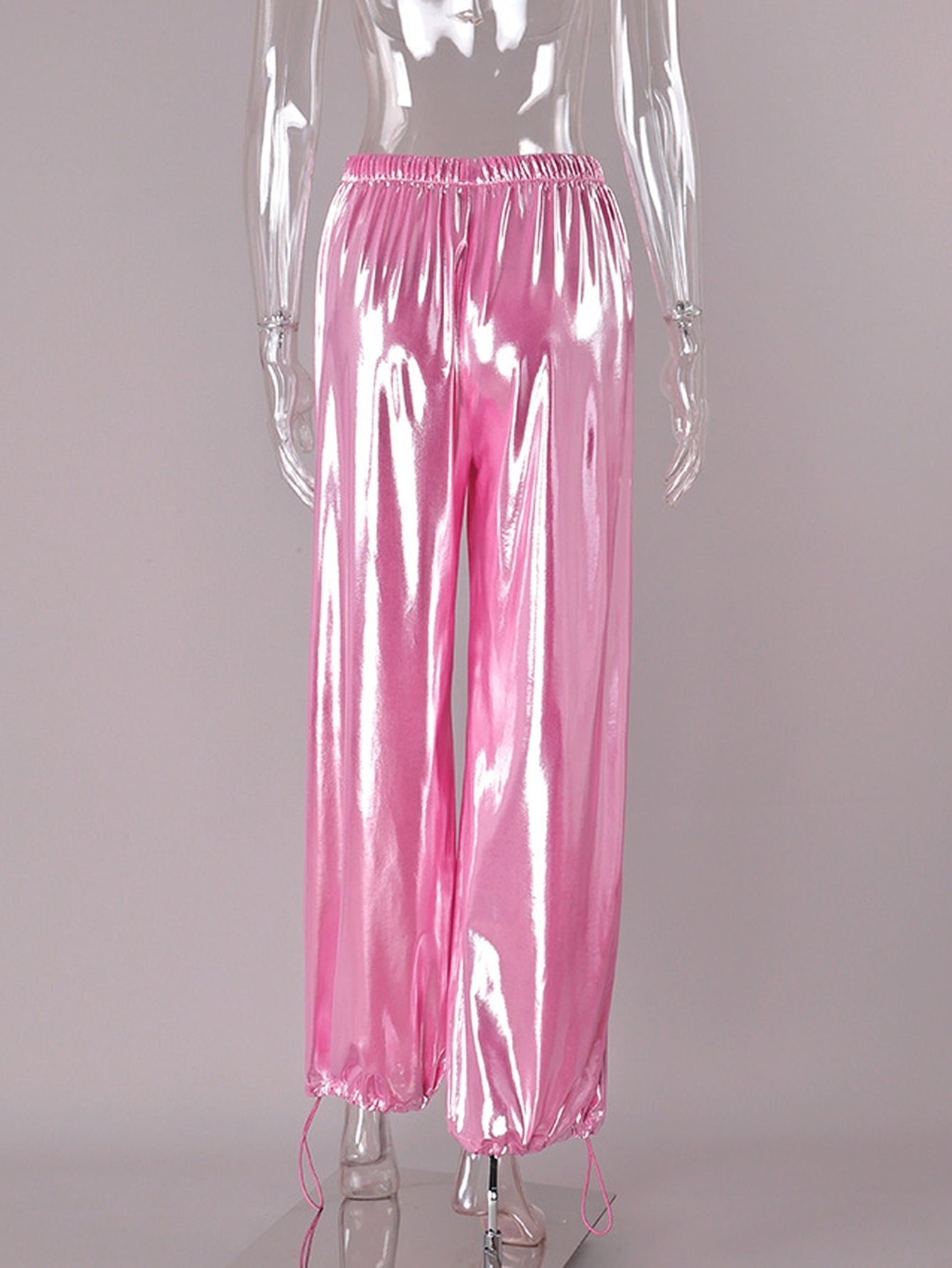 Metallic Satin Drawstring Wide Leg Pants