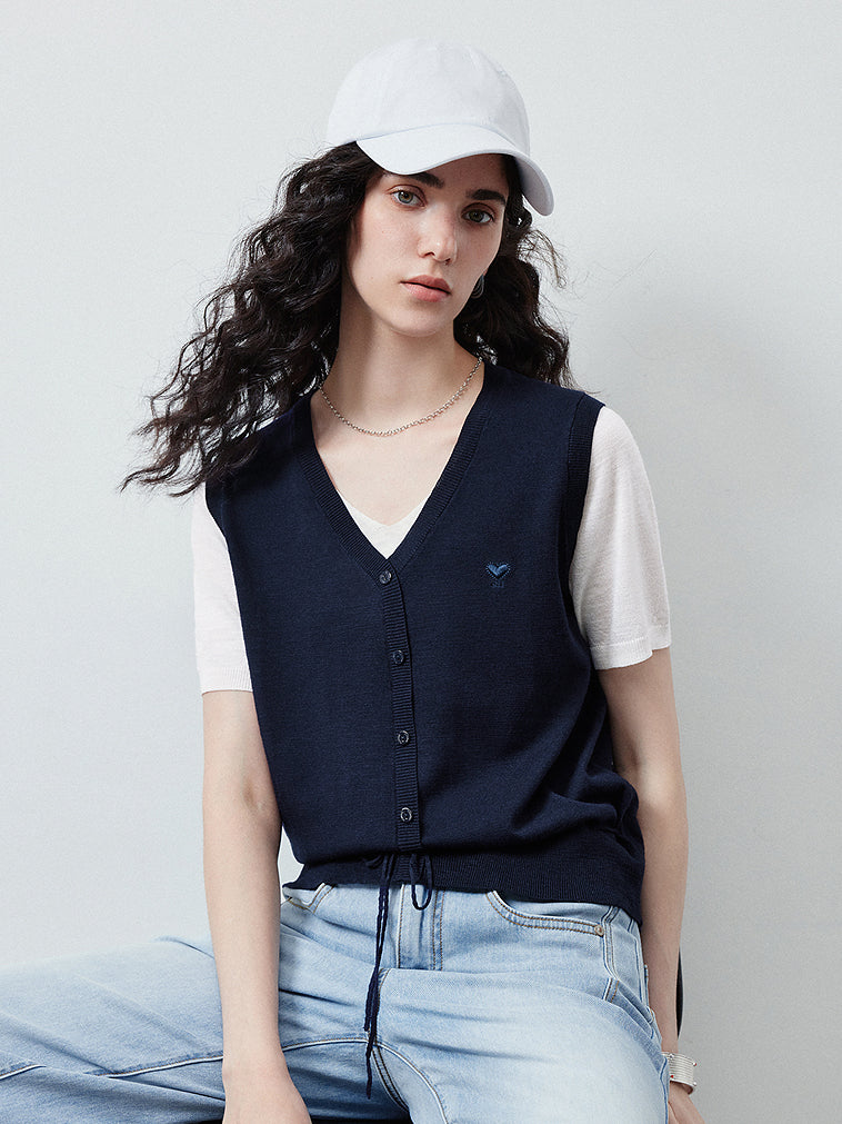 V Neck Button Up Knit Vest