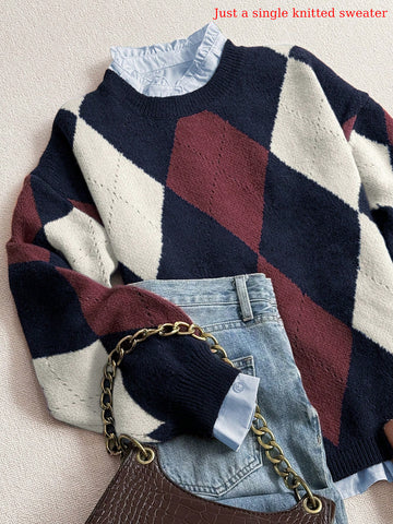 Cozy Oversized Argyle Knitted Sweater