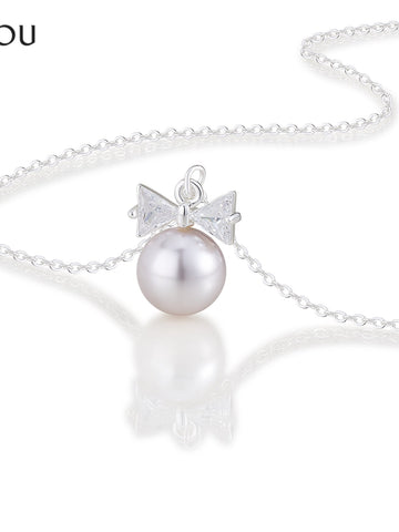 Dainty Bow Pearl Pendant Necklace