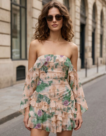 Floral Ruffled Off Shoulder Mini Dress