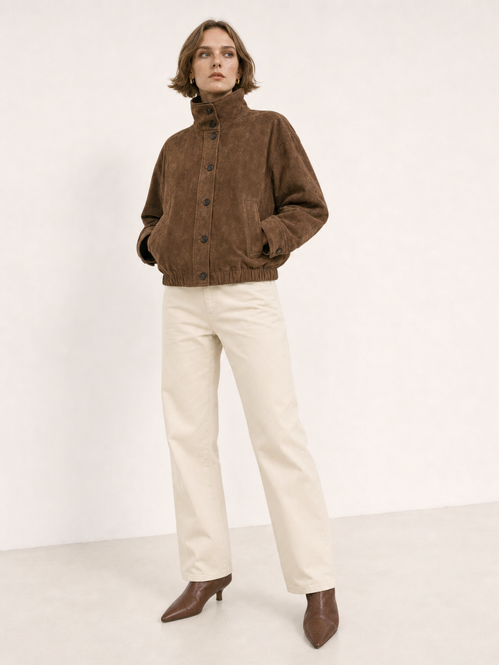 Oversized Suede Mock Neck Jacket