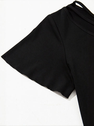 Crisscross V Neck Flutter Sleeve T-Shirt