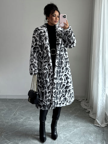 Luxurious Leopard Print Faux Fur Coat