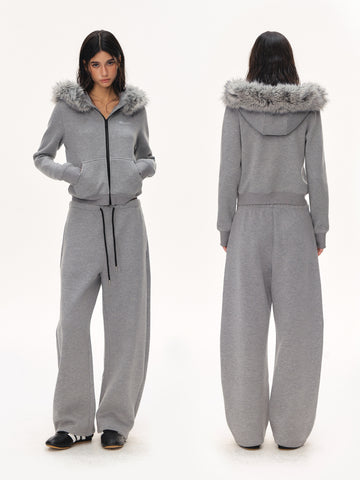 Faux Fur Hooded Zip Up Jacket