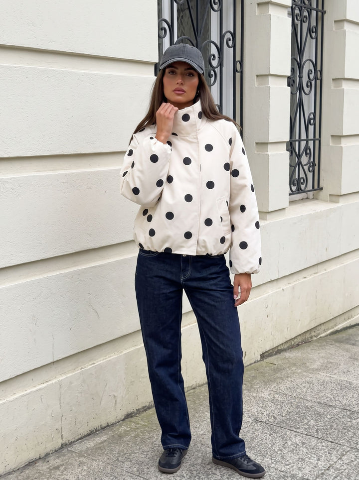 Casual Polka Dot Stand Collar Jacket