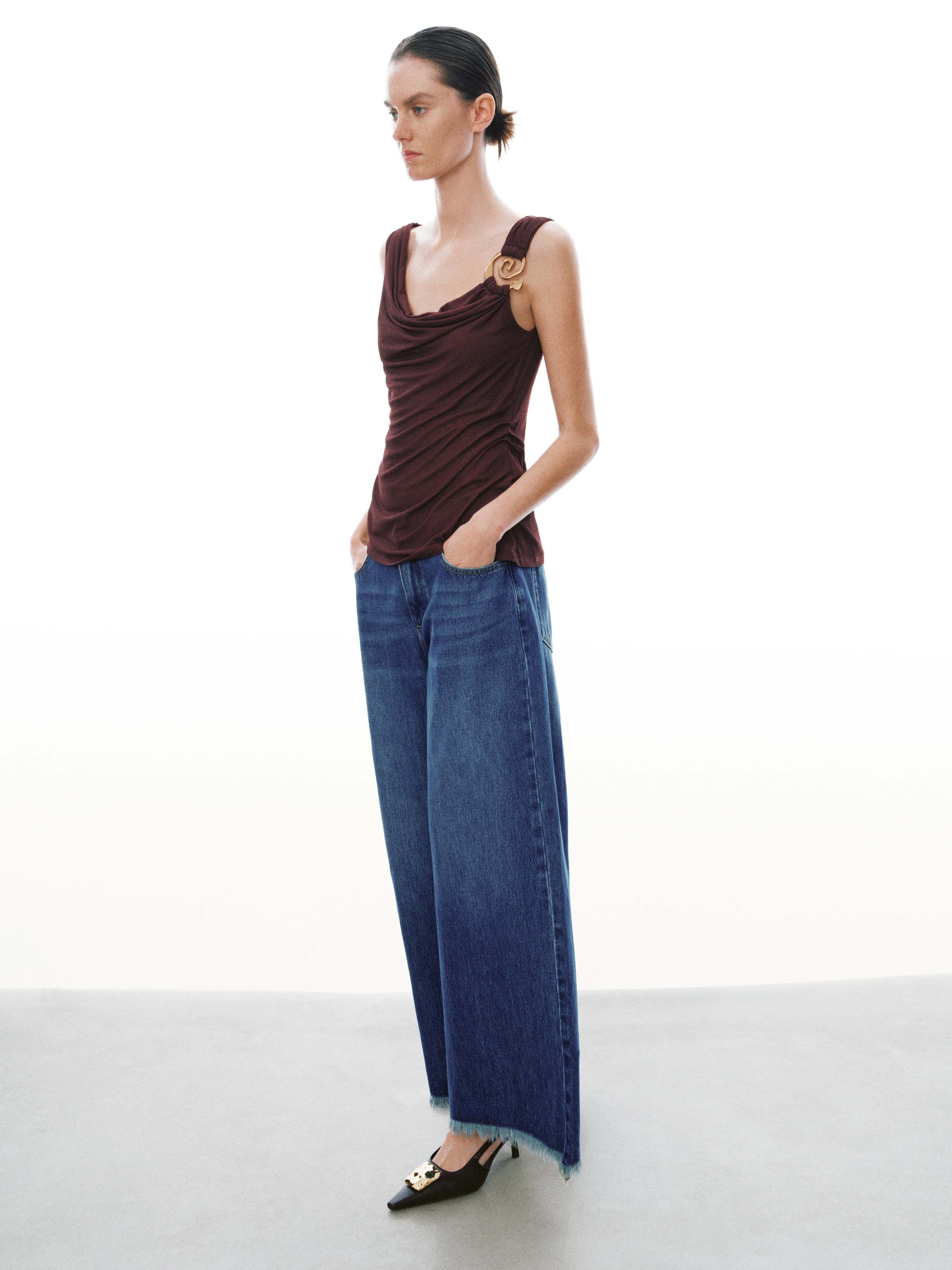 Urban Revivo Cowl Neck Ruched Sleeveless T-Shirts