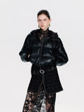 Cropped Faux Leather Puffer Jacket