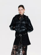 Cropped Faux Leather Puffer Jacket