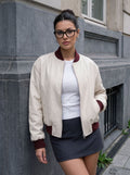 Cream Faux Leather Varsity Bomber Jacket