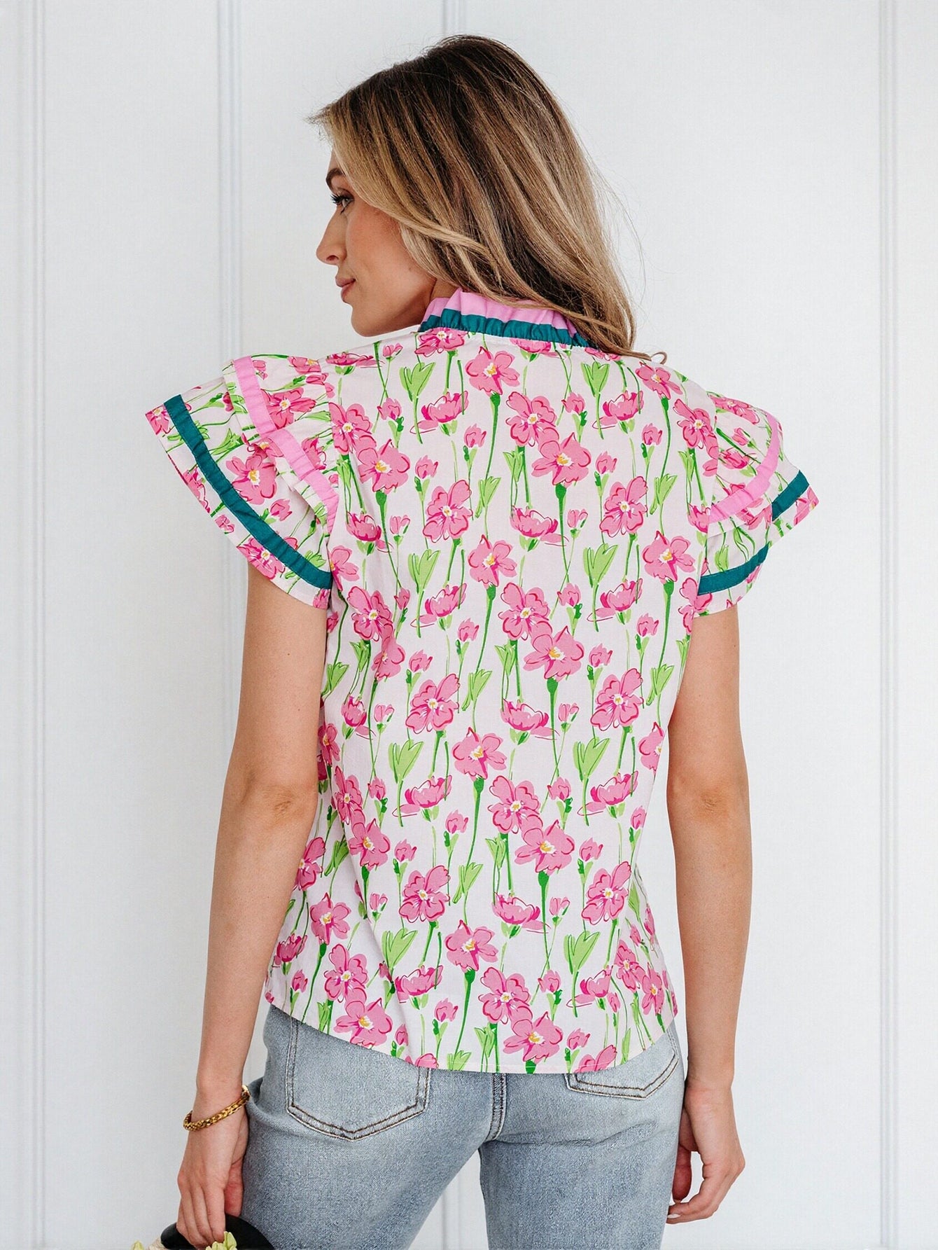 Floral Ruffled Trim Blouse