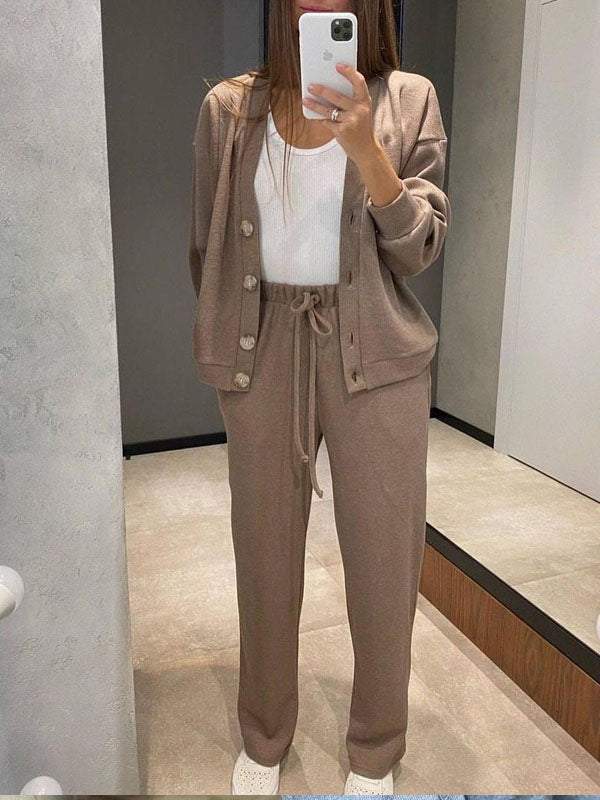 Cozy Knit Button Down Pant Set