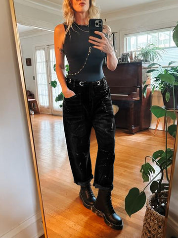 Distressed Drawstring Waist Boyfriend Jeans