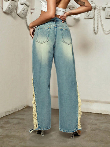 Frayed Trim High Rise Jeans