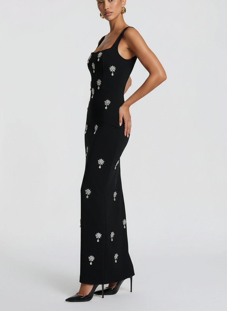 Wide-Strap Sleeveless Bodycon Evening Maxi Dress