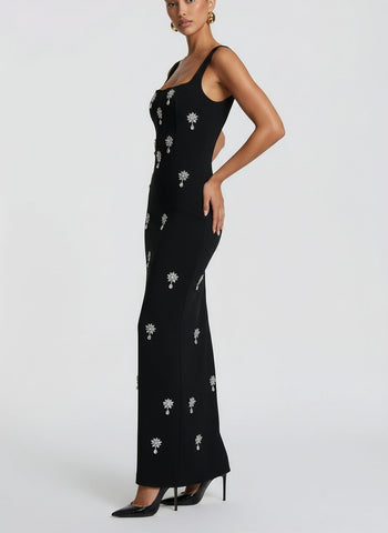 Wide-Strap Sleeveless Bodycon Evening Maxi Dress