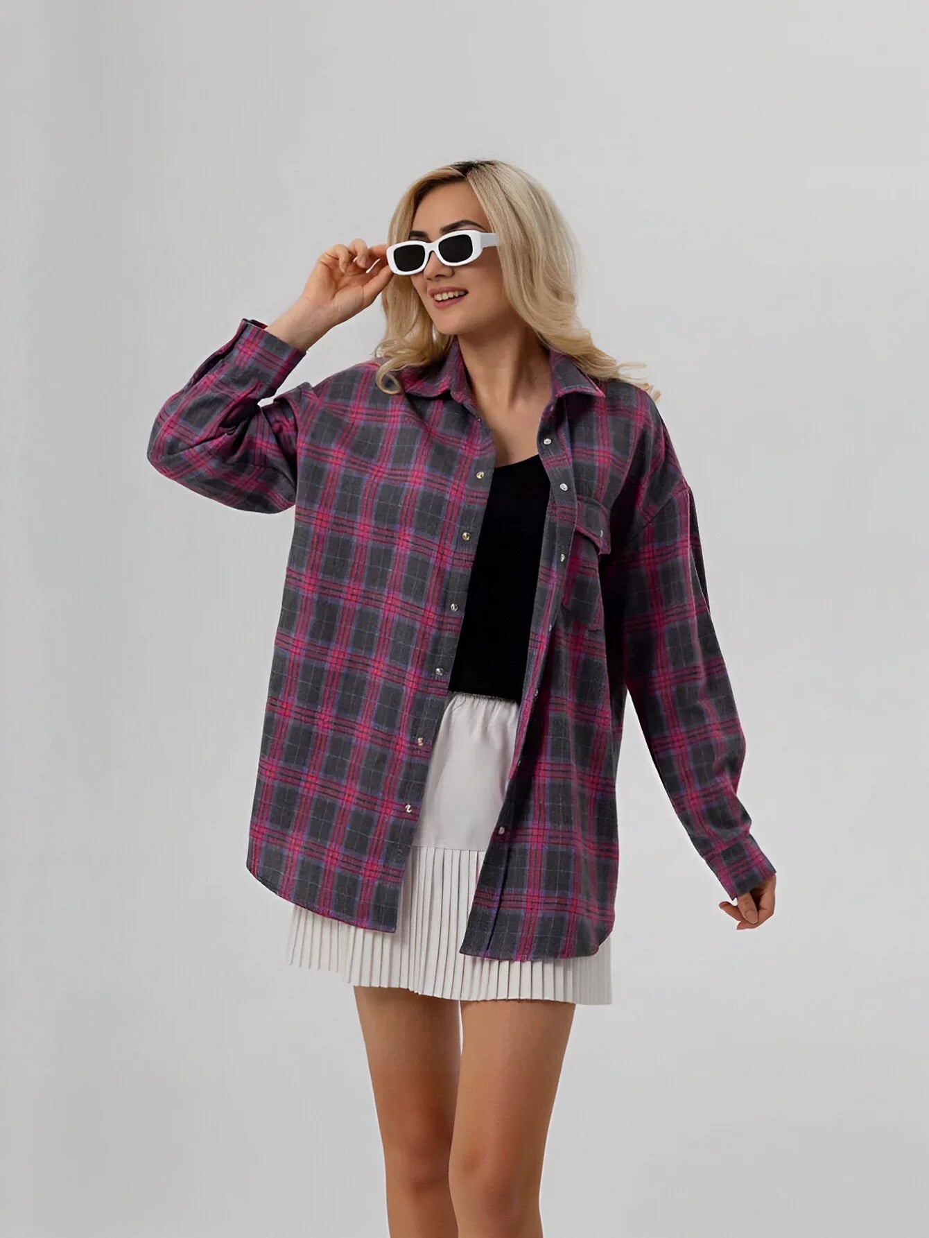Oversized Plaid Button Up Shirt