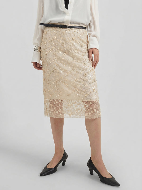 Sequin Detail Lace Skirt