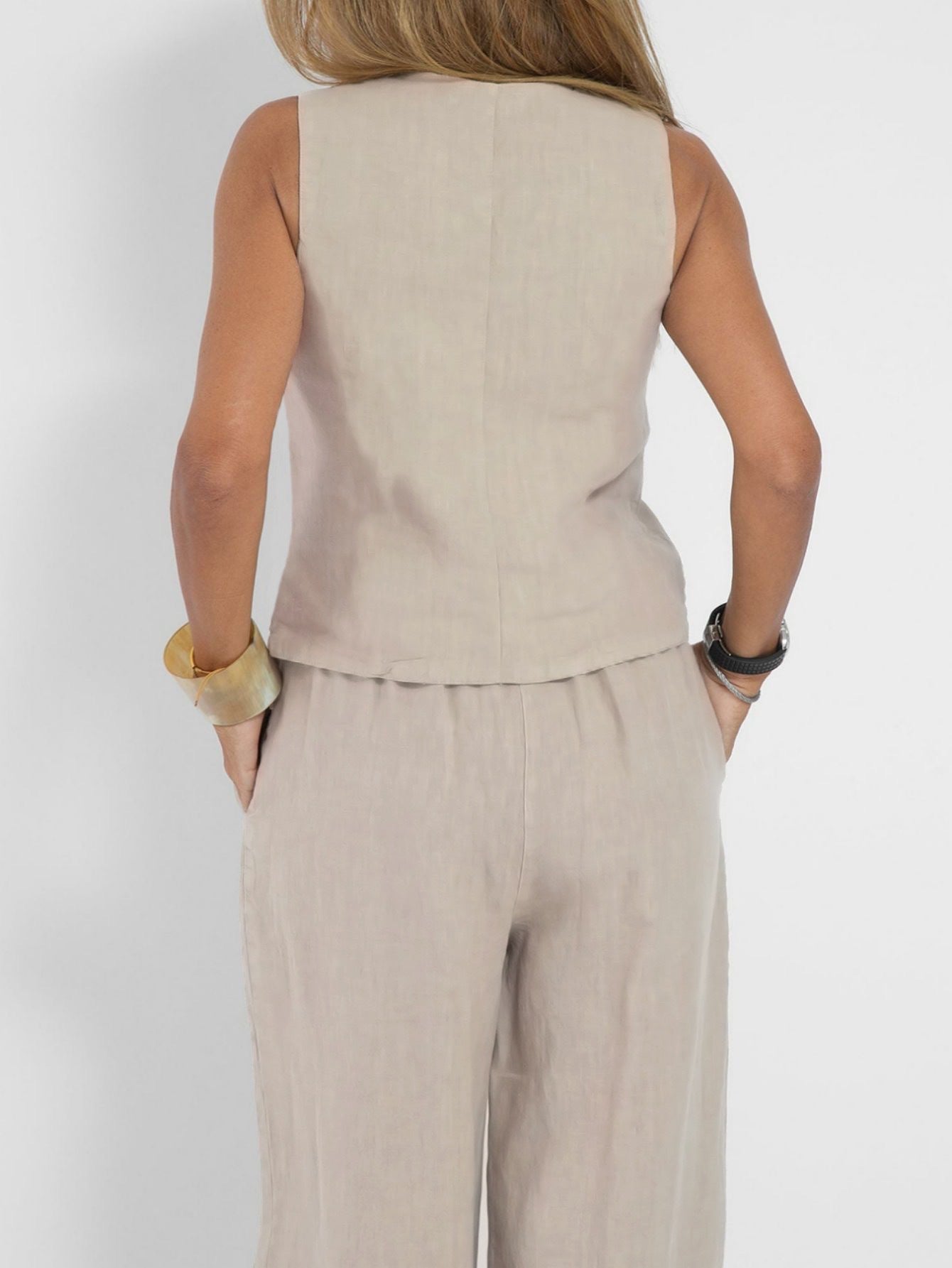 Linen Wide Leg Relaxed Pants Set