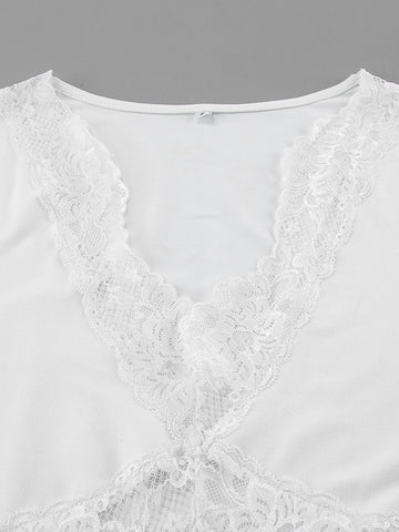 Lace Trimmed Ruched Maxi Dress