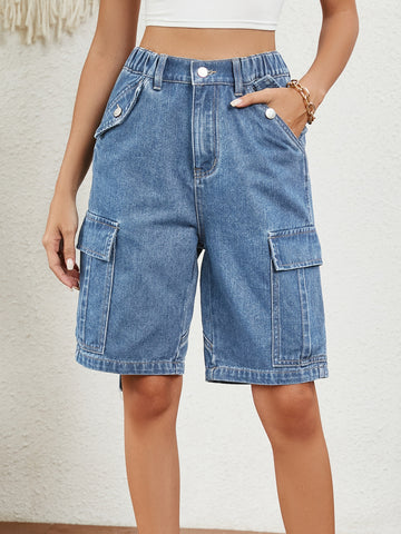 High Waisted Utility Denim Shorts