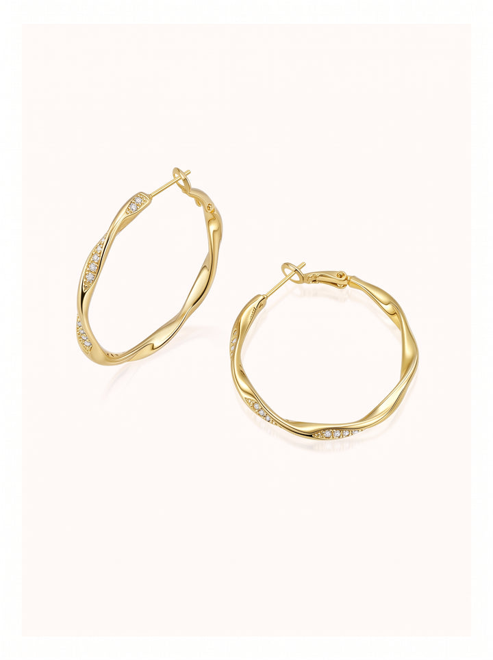 Twisted Gold Pave Hoop Earrings