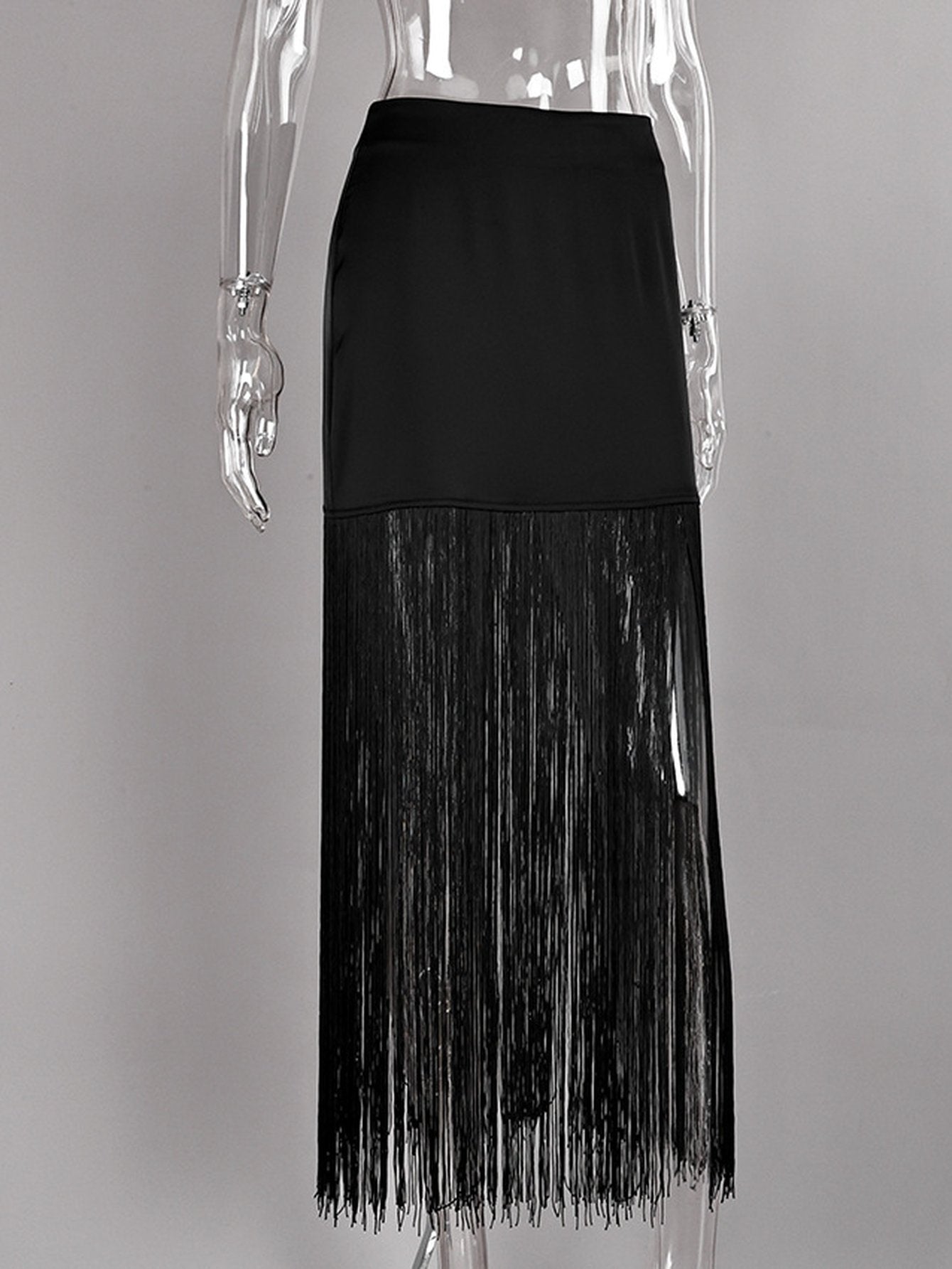 High Slit Fringed Maxi Skirt