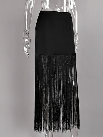 High Slit Fringed Maxi Skirt