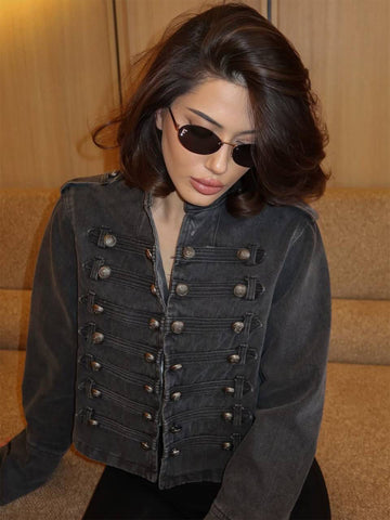 Vintage Military Inspired Denim Jacket