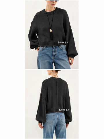 Oversized Balloon Sleeve Cropped Sweater