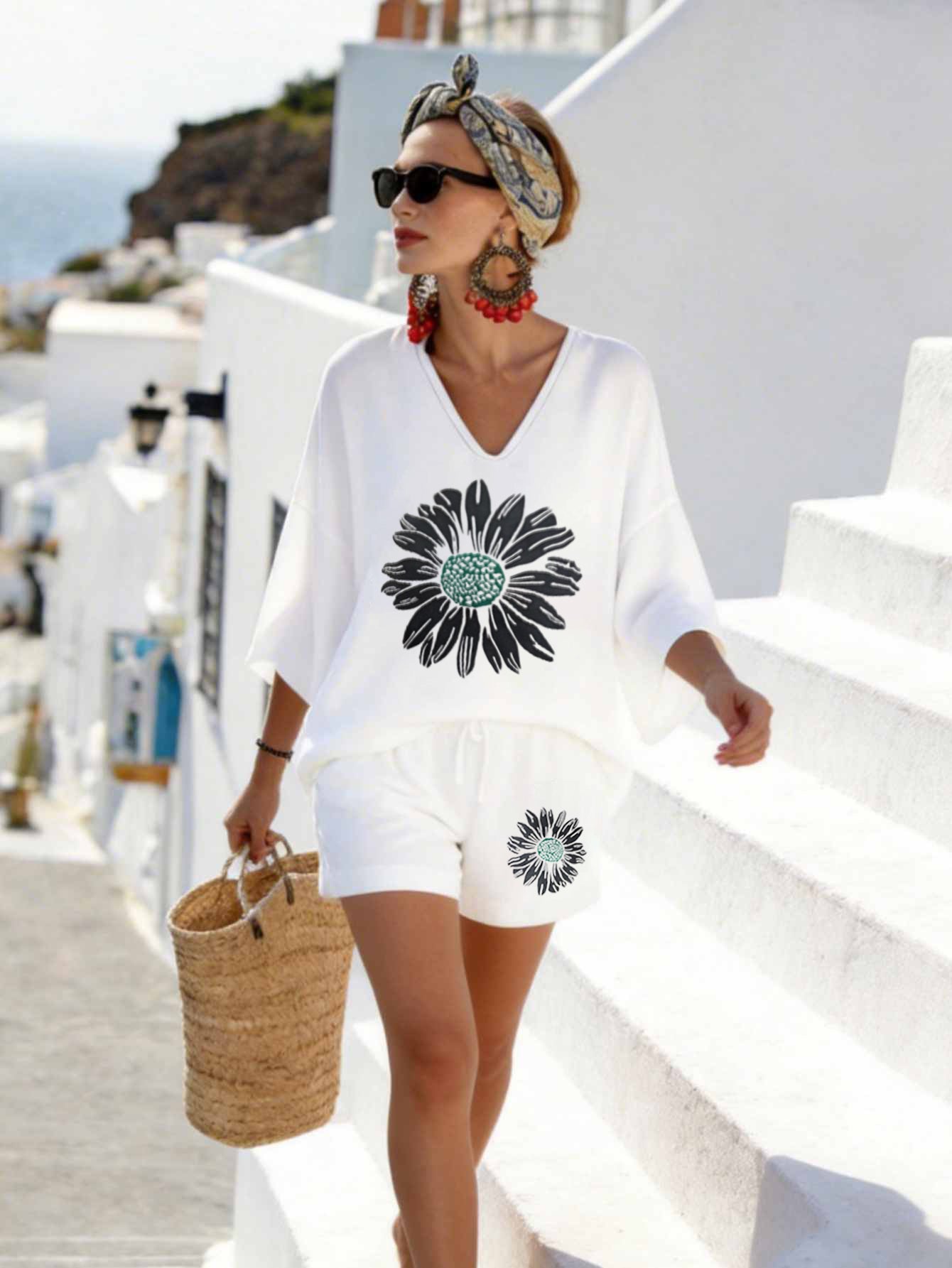 Oversized Floral Print Shorts Set