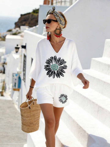 Oversized Floral Print Shorts Set