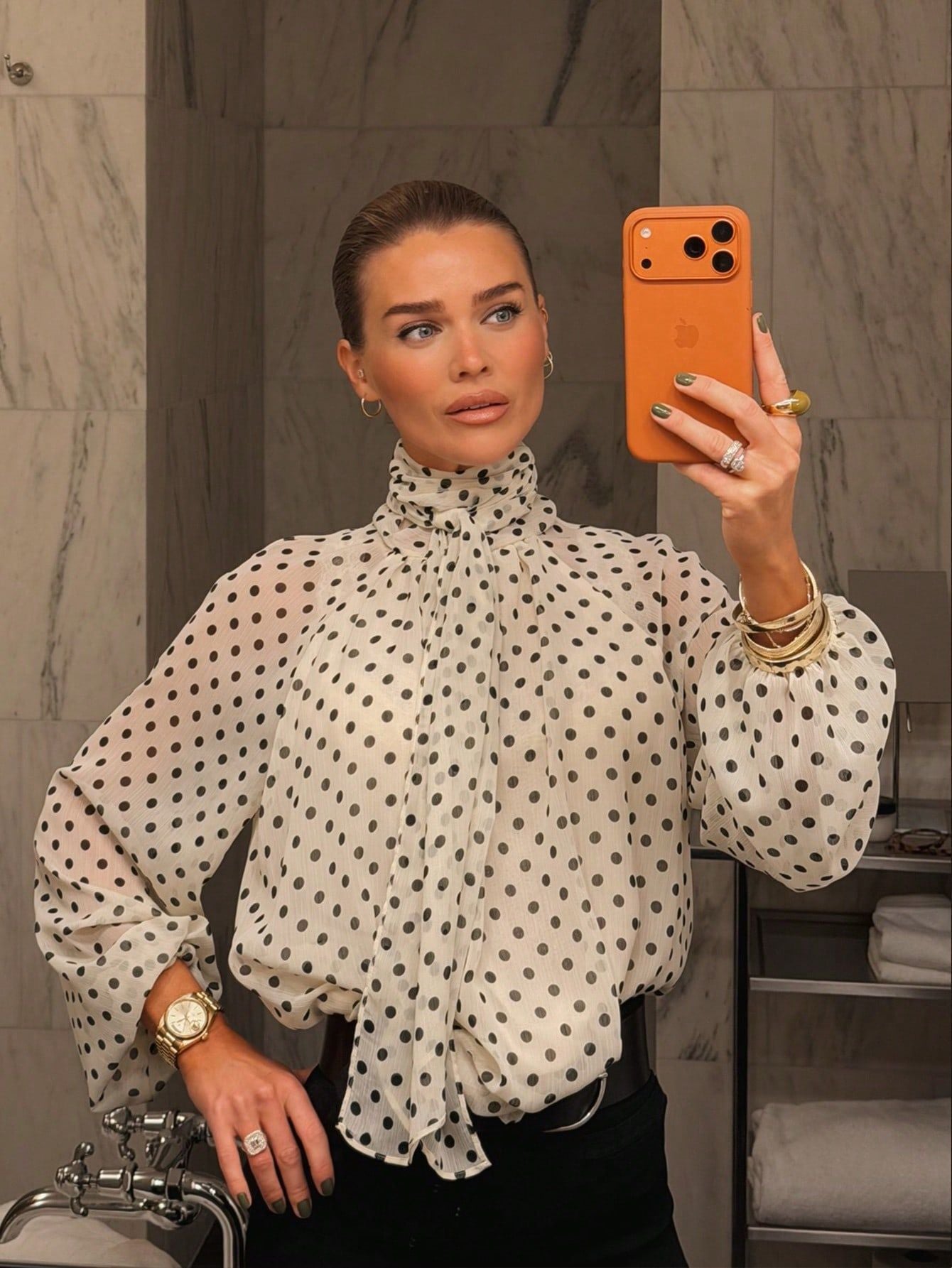 Elegant Polka Dot Bow Blouse