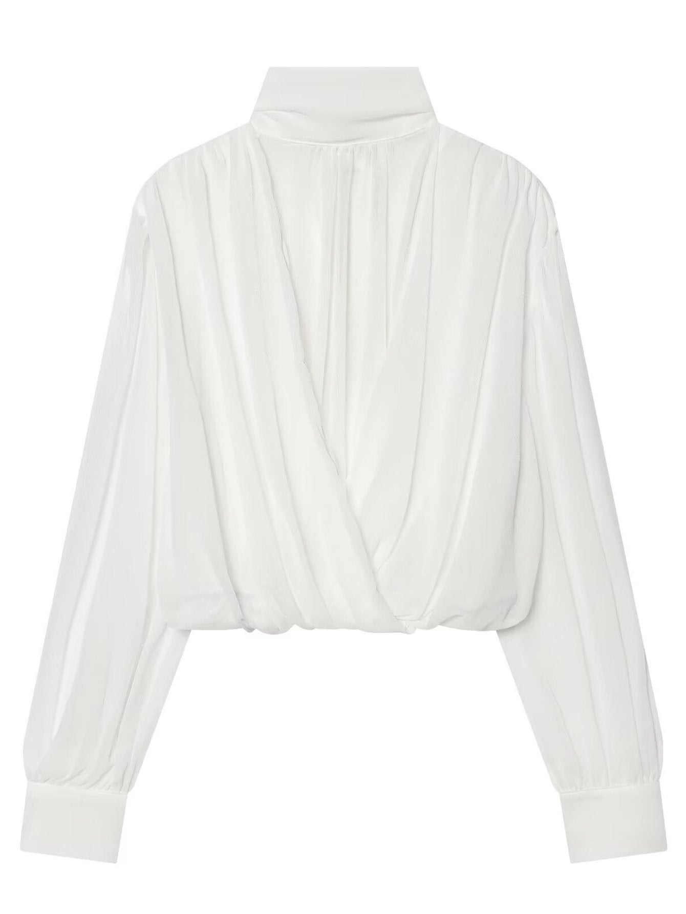 Elegant Draped Mock Neck Chiffon Blouse