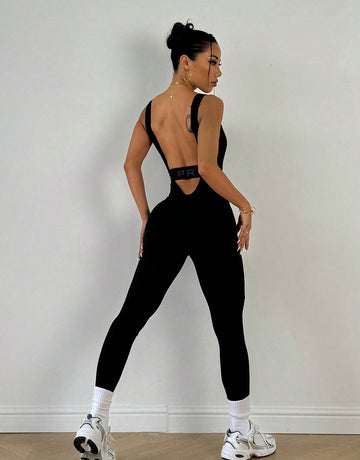 Sleeveless High-Waisted Bodycon Sporty Jumpsuit