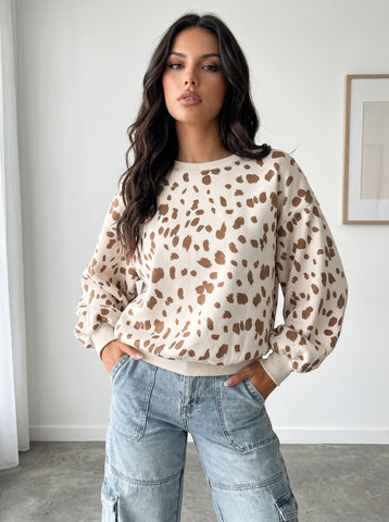 Oversized Spotted Print Balloon Sleeve Sweatshirt
