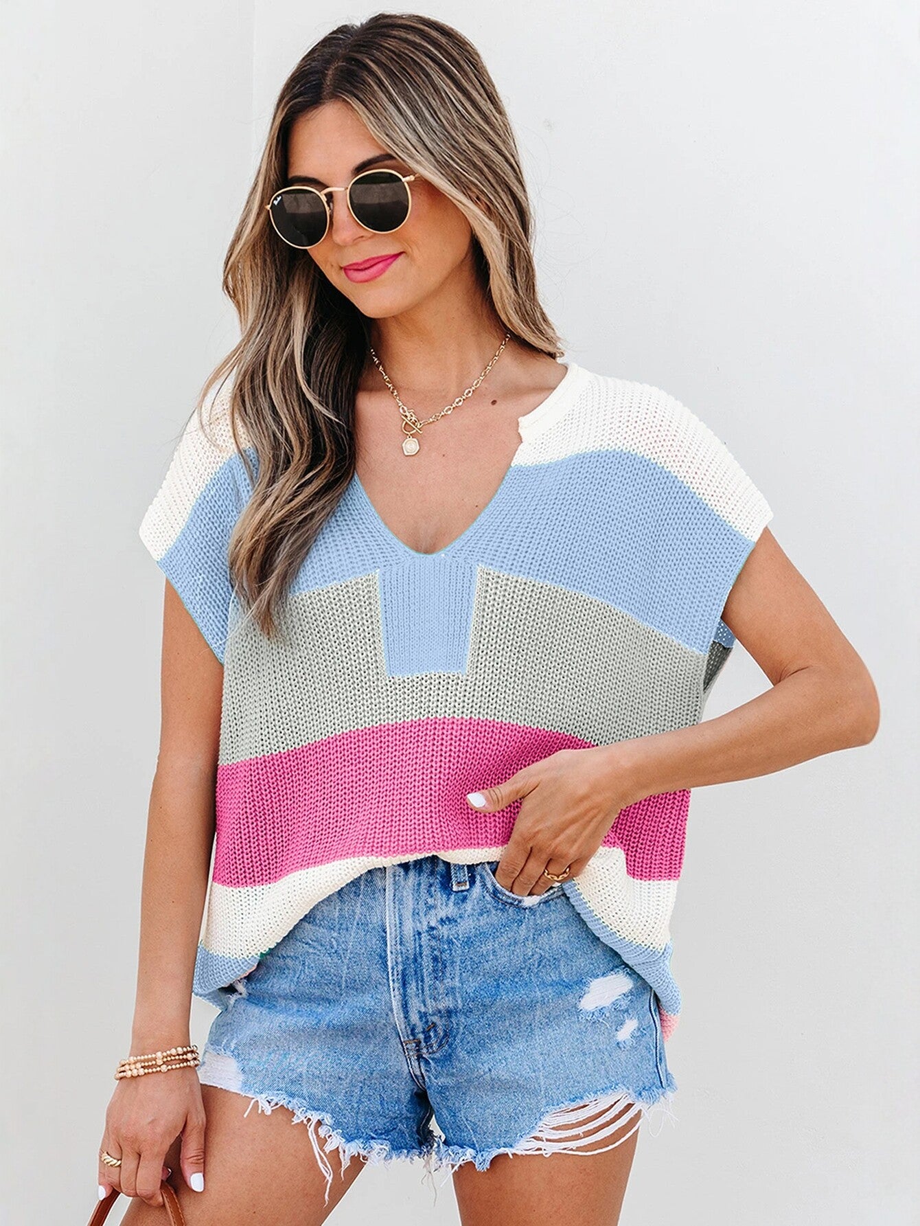 Striped V Neck knit Sweater