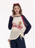 Graphic Raglan Drawstring Knitted Sweater