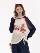 Graphic Raglan Drawstring Knitted Sweater